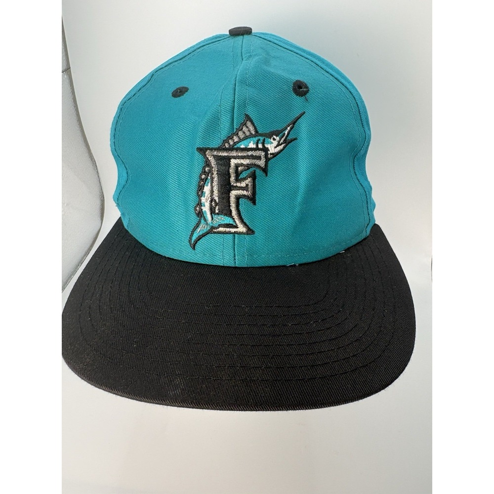 Vintage Florida Marlins Snapback Hat Teal Black MLB Cap
